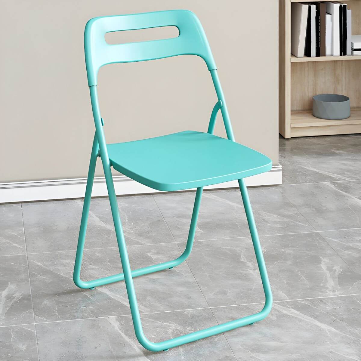 Modern collapsible open back side chair made of plastic and acrylic, ideal for kitchen and dining areas