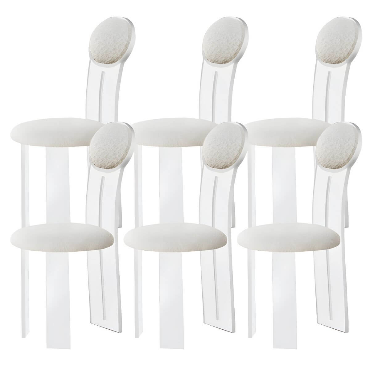 Contemporary upholstered dining chair with clear acrylic frame for kitchen seating