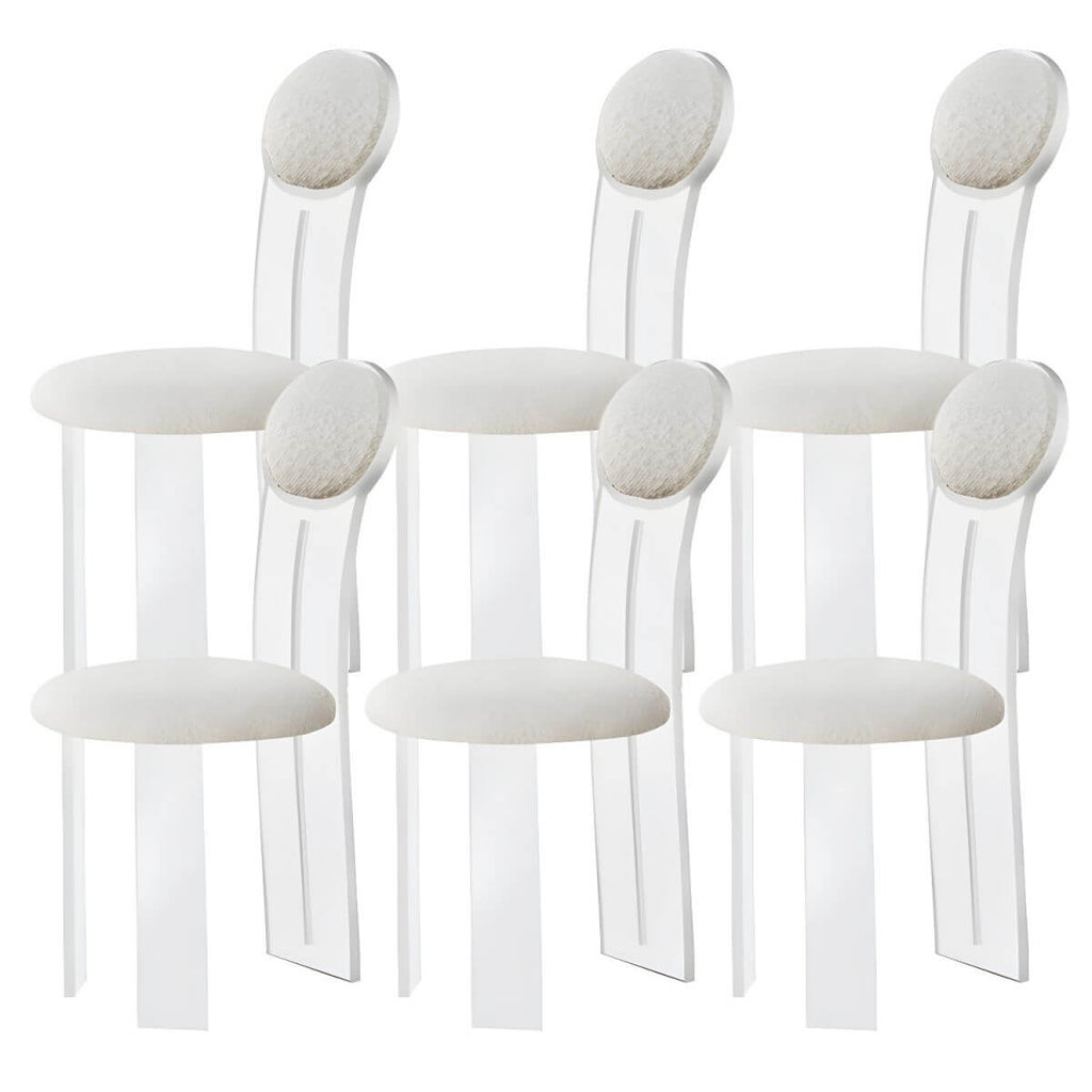 Contemporary upholstered dining chair with clear acrylic frame for kitchen seating