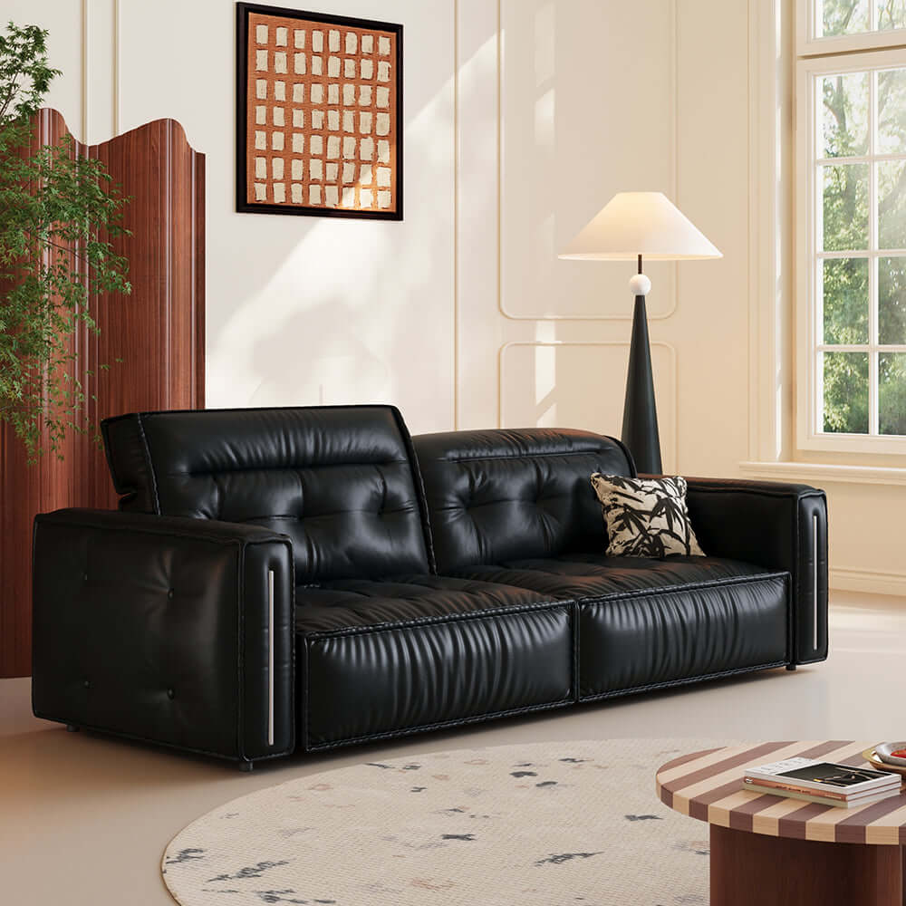 Vintage-style smart electric leather sofa bed with recliner design for modern living rooms