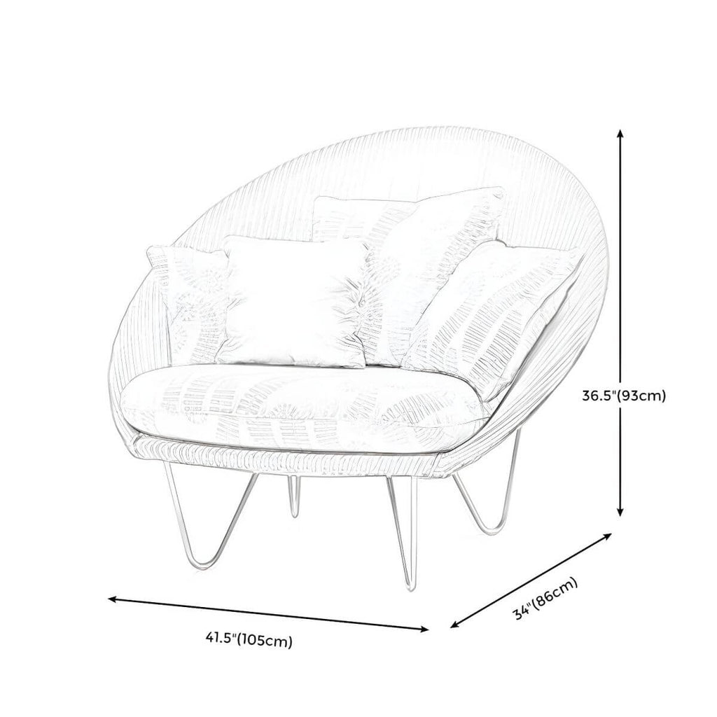 Contemporary woven back papasan accent chair with dimensions 41.34 by 33.86 by 36.61 inches