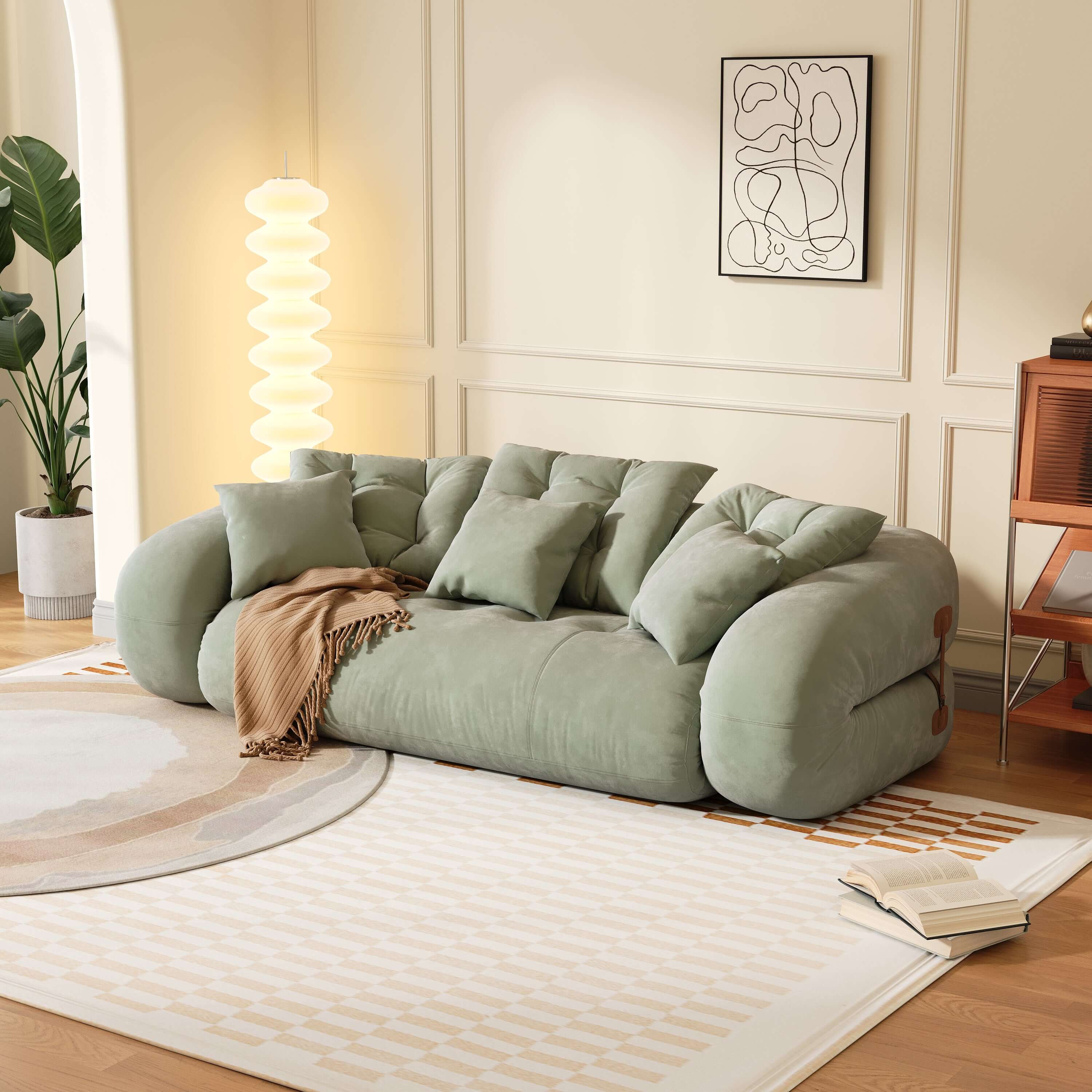 Velvet folding floor sleeper sofa bed with pet-friendly bean bag style design