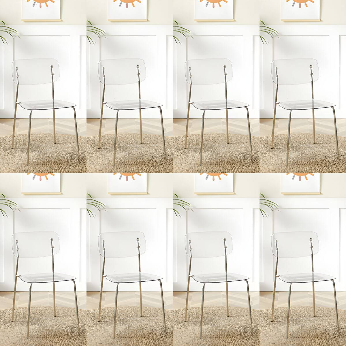 Transparent acrylic dining chair with modern design, perfect for living room and kitchen seating