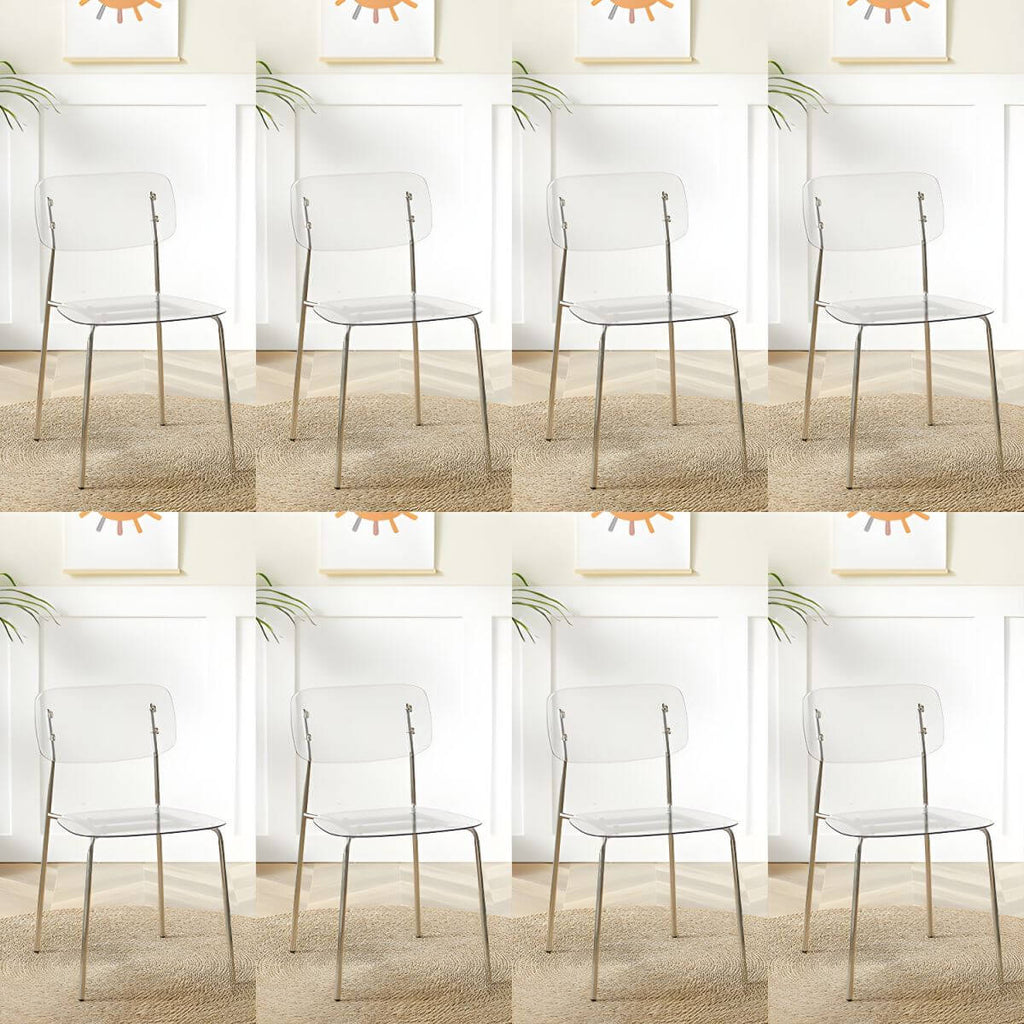 Transparent acrylic dining chair with modern design, perfect for living room and kitchen seating
