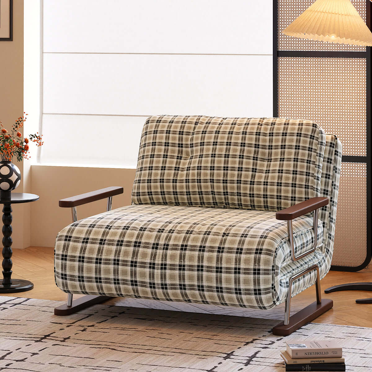 Cocochairs Checkered Sleeper Sofa – 4-in-1 Convertible Folding Chair Bed for Small Spaces