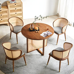 Solid Wood Dining Set 1/2/5 Pcs Round Rattan Dining Table and Chairs - 5 Pieces: Table, 4 Chairs Dining Room Sets