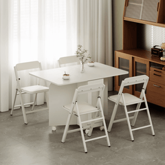 Minimalist Cream Foldable Dining Table with Wheels - Easy to Assemble