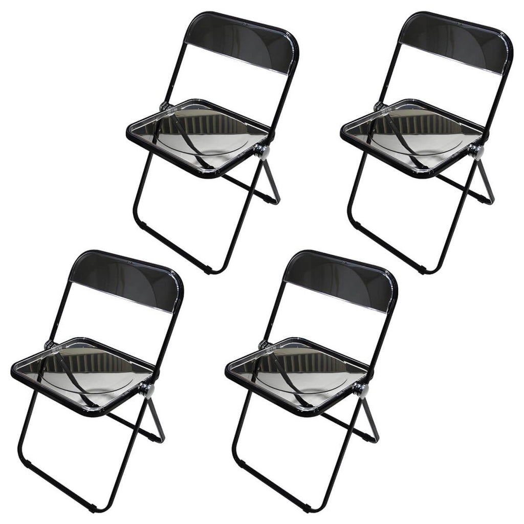 Contemporary acrylic folding armless chair with open back, ideal for dining rooms