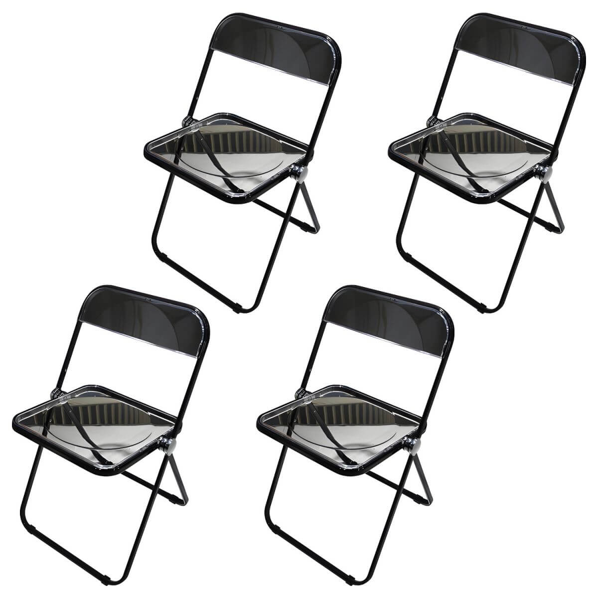 Contemporary acrylic folding armless chair with open back, ideal for dining rooms