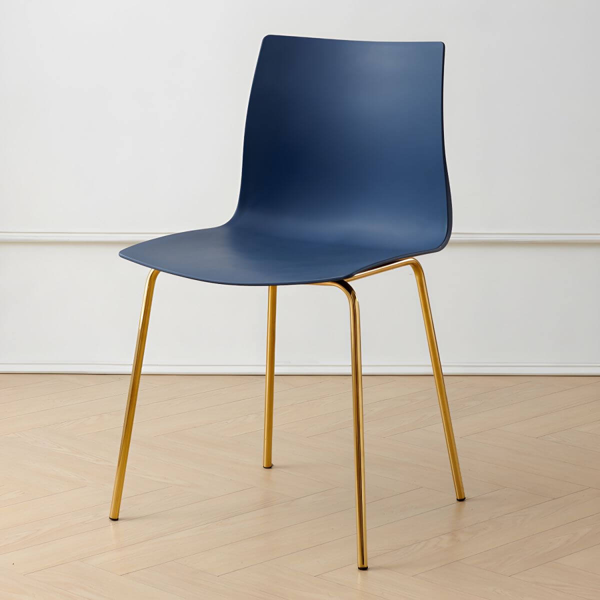 Modern plastic and acrylic side chair with metal legs, ideal for kitchen and dining rooms