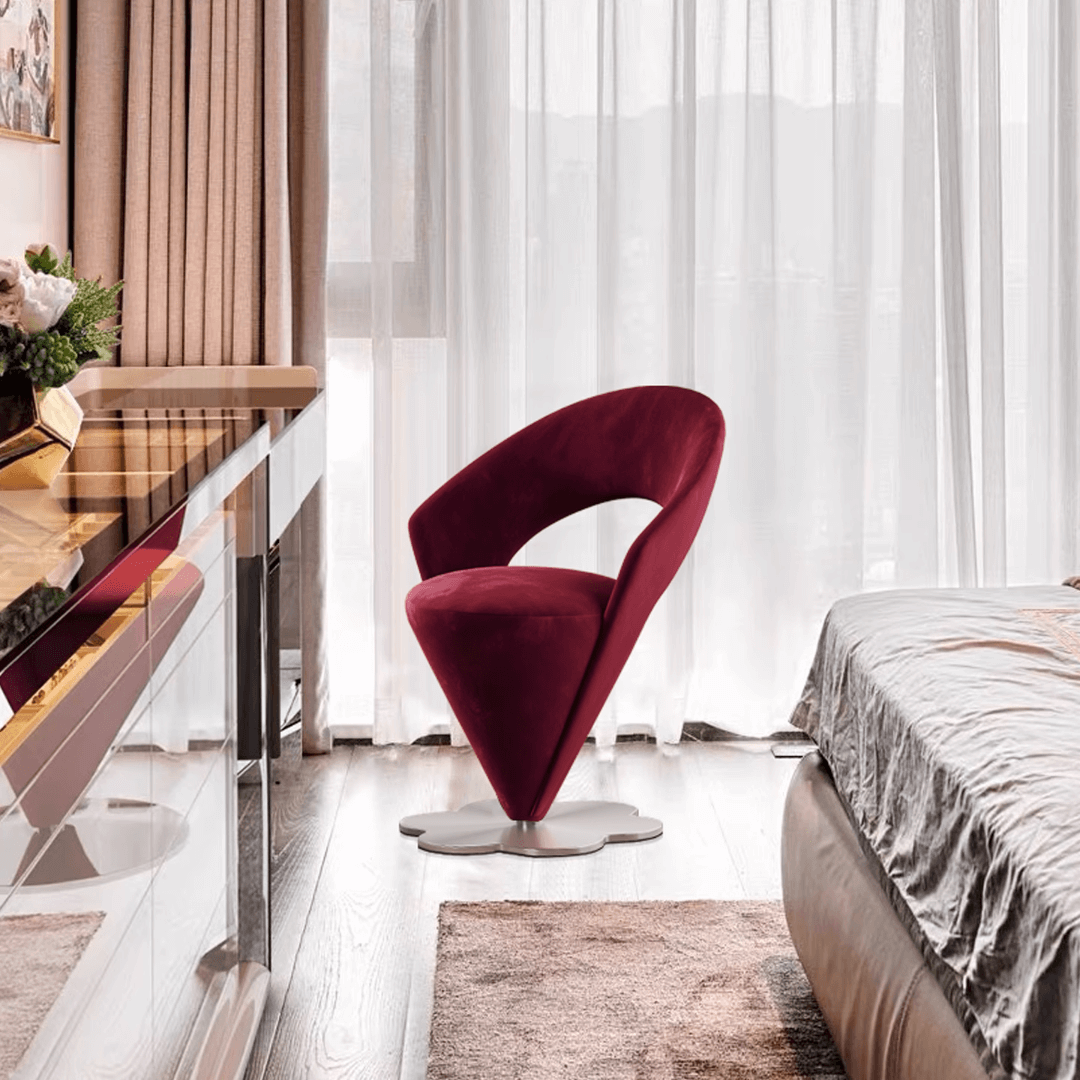 Pink and khaki Luxe Cone vanity stool with swivel feature for stylish seating