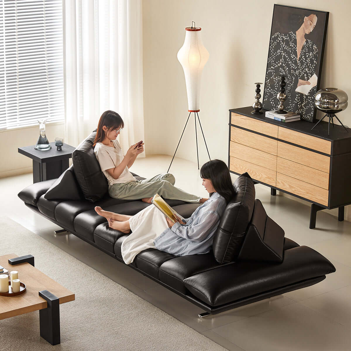 Double sided leather upholstered sofa designed for living room comfort and style