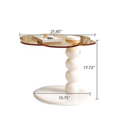 Round Rotating Nesting Coffee Table Set of 2 Tea Glass Side Table with 2 Drawers