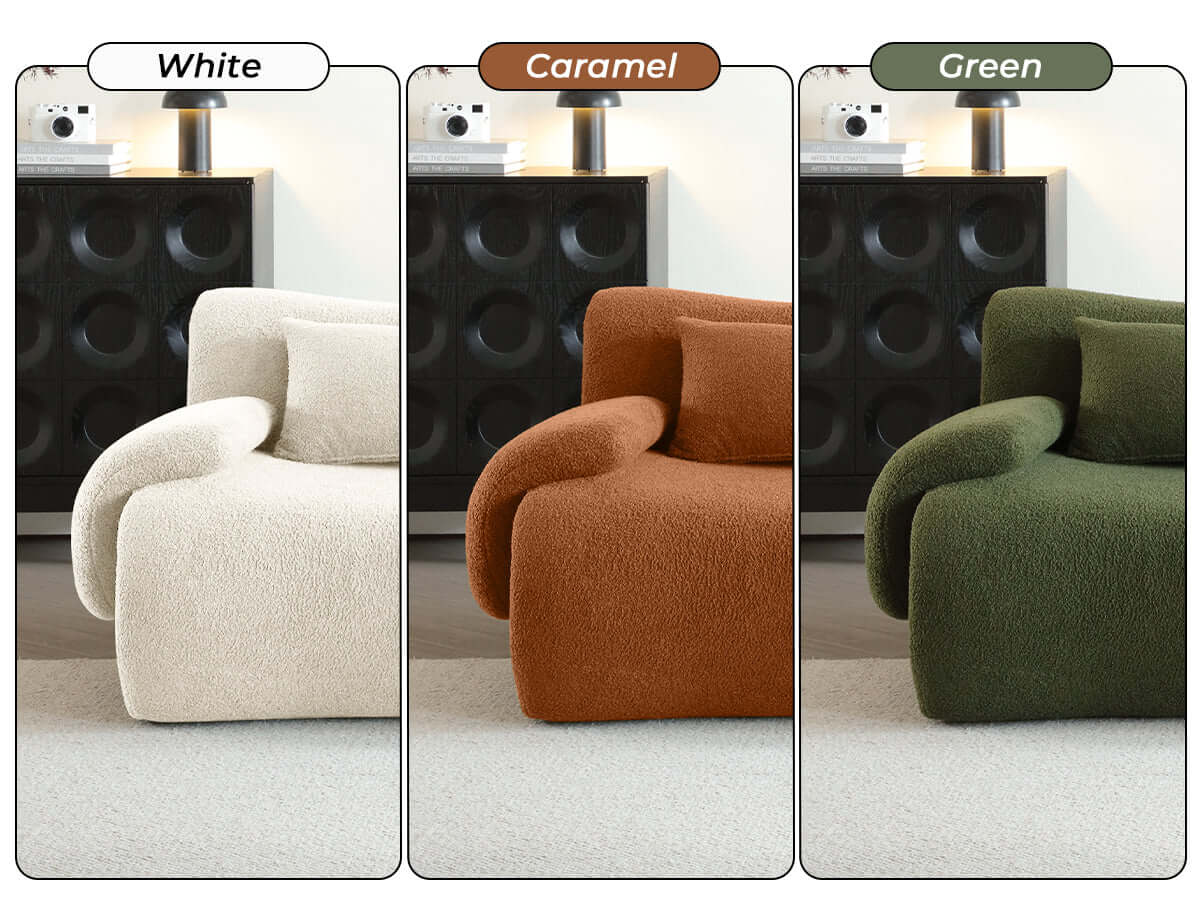 Modern sectional sofa upholstered in soft teddy velvet fabric with modular design
