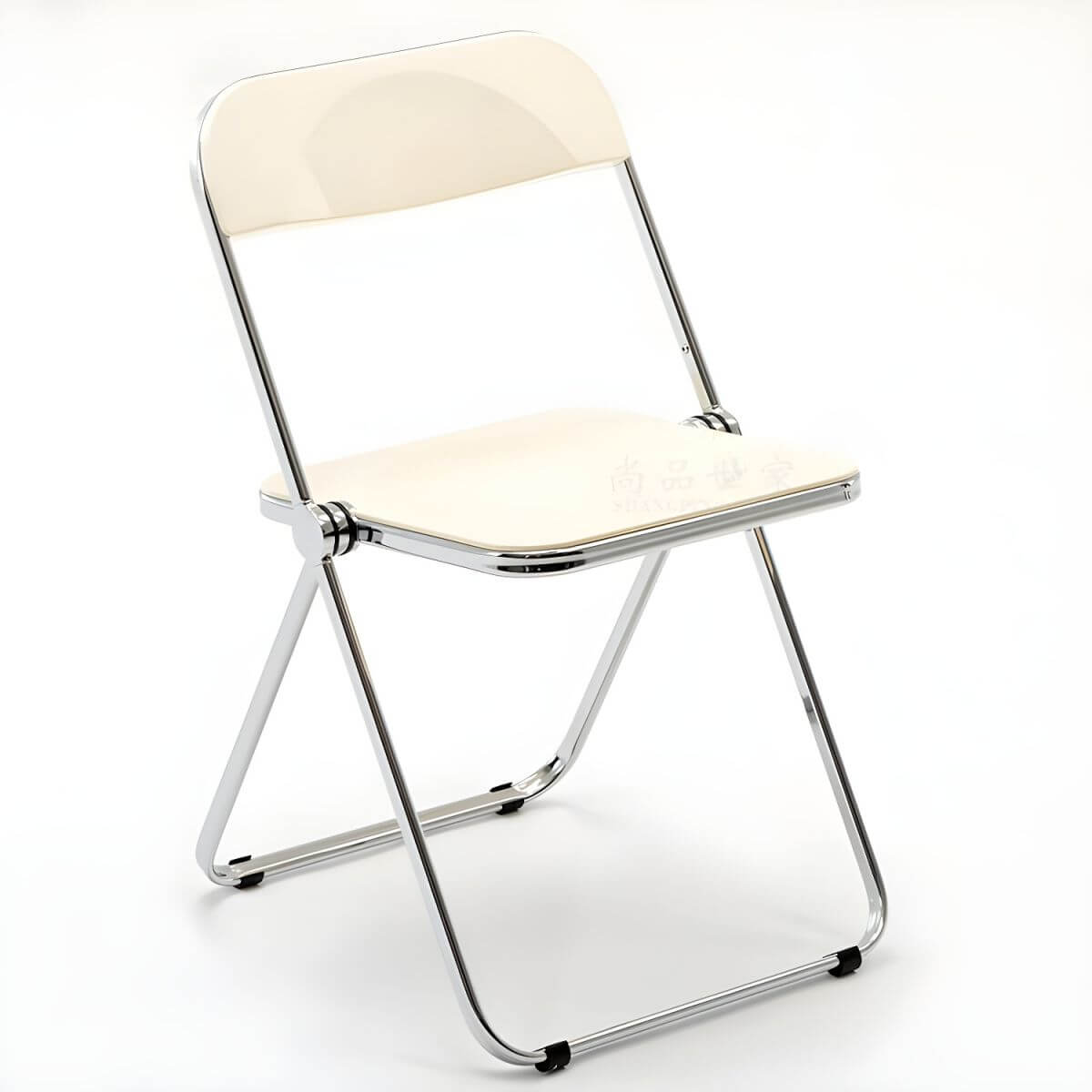 Scandinavian style dining chair with silver metal legs and plastic acrylic seat