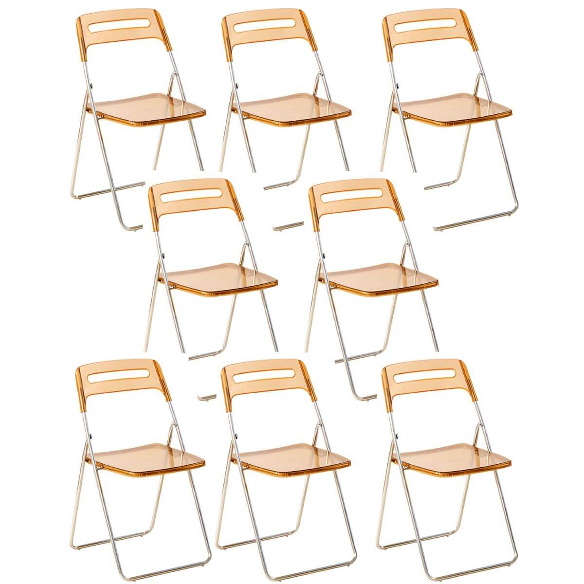 Modern collapsible open back side chair made of plastic and acrylic, ideal for kitchen and dining areas