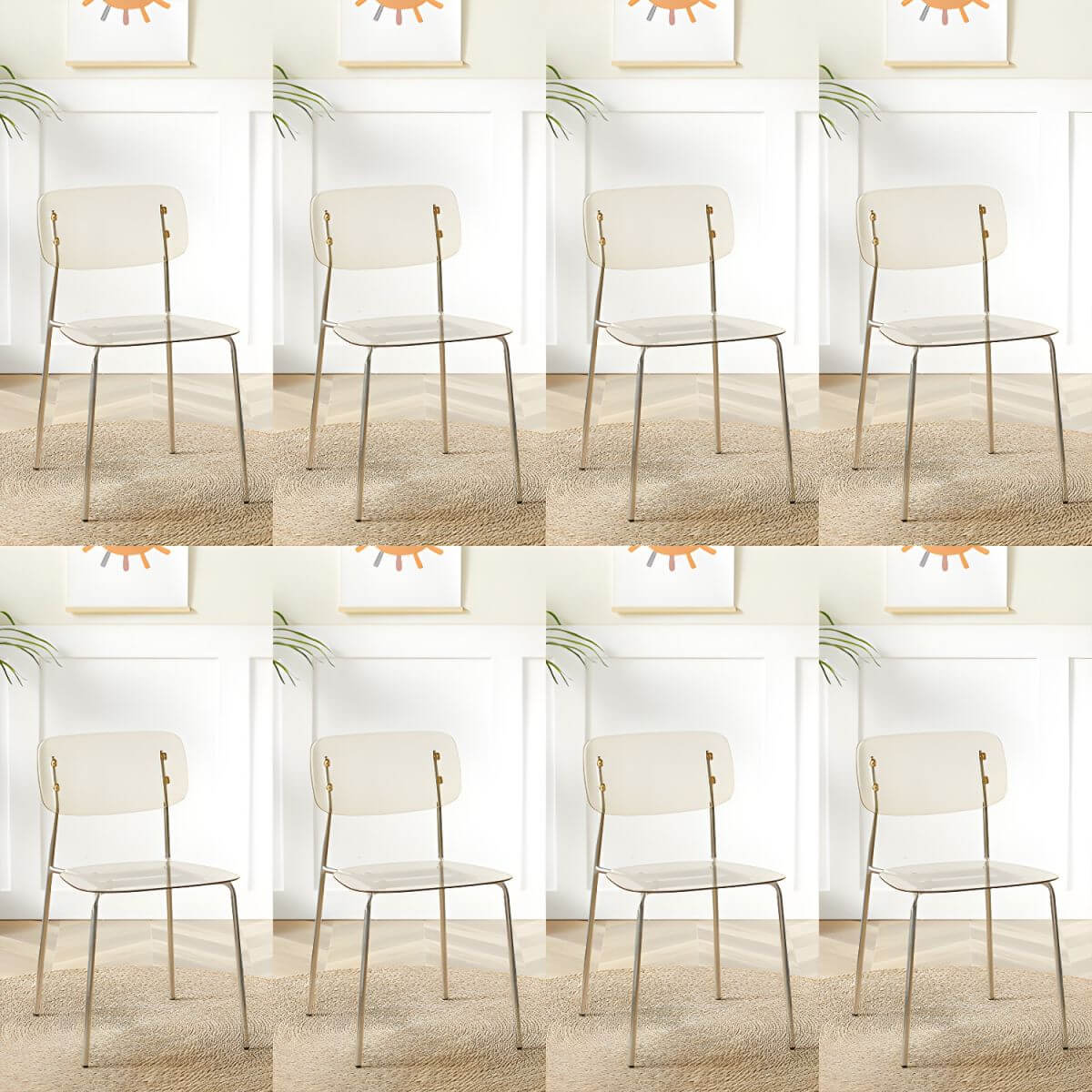 Transparent acrylic dining chair with modern design, perfect for living room and kitchen seating