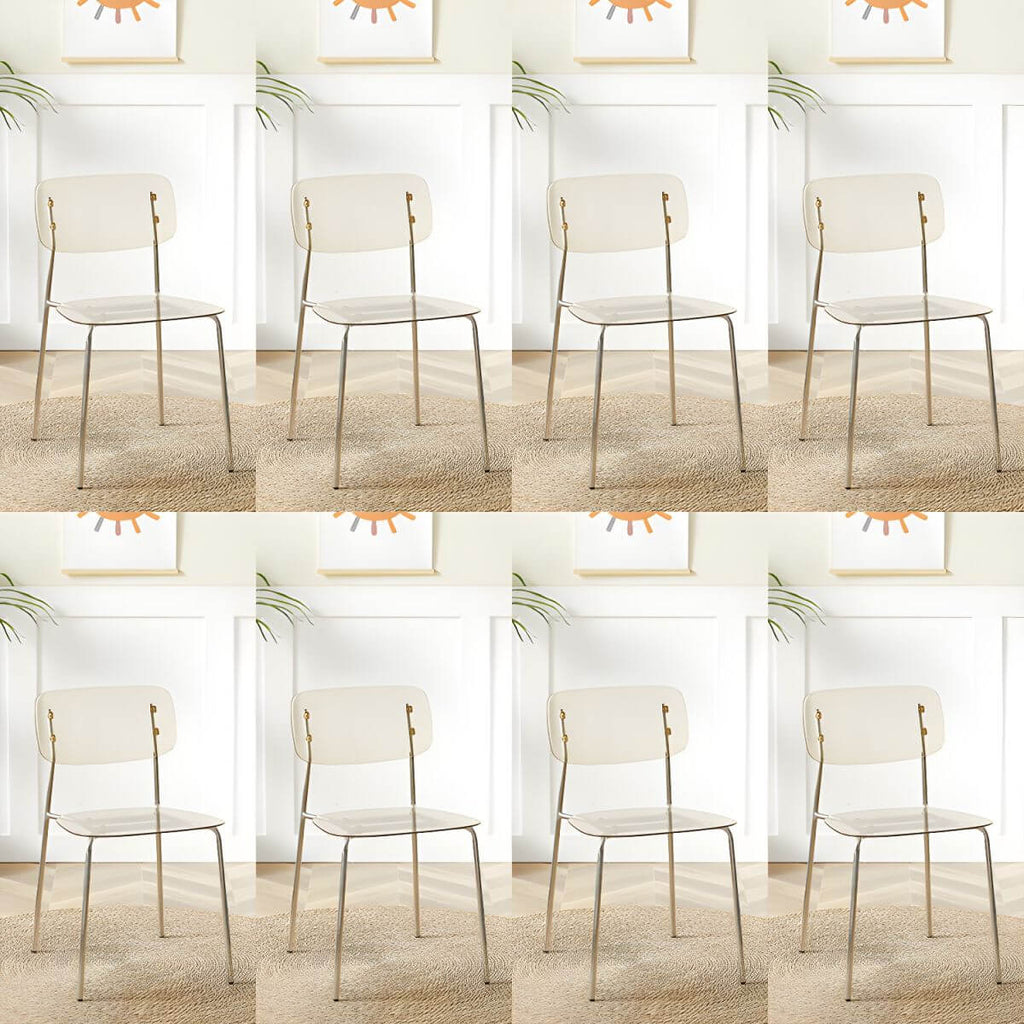 Transparent acrylic dining chair with modern design, perfect for living room and kitchen seating