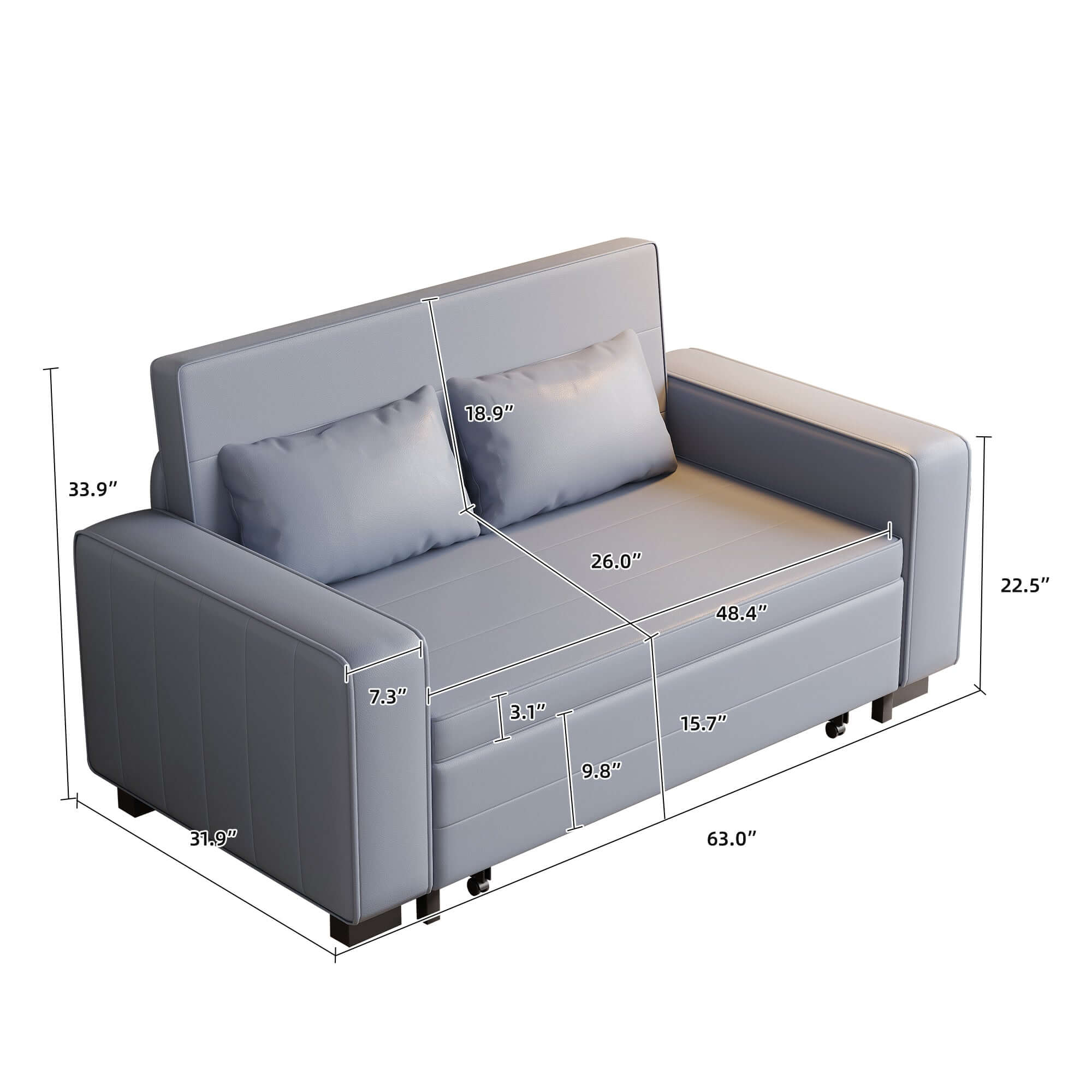 63-inch pull-out sleeper sofa bed with storage compartment for space-saving comfort