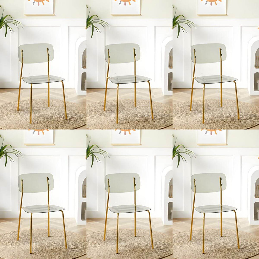 Transparent acrylic dining chair with modern design, perfect for living room and kitchen seating