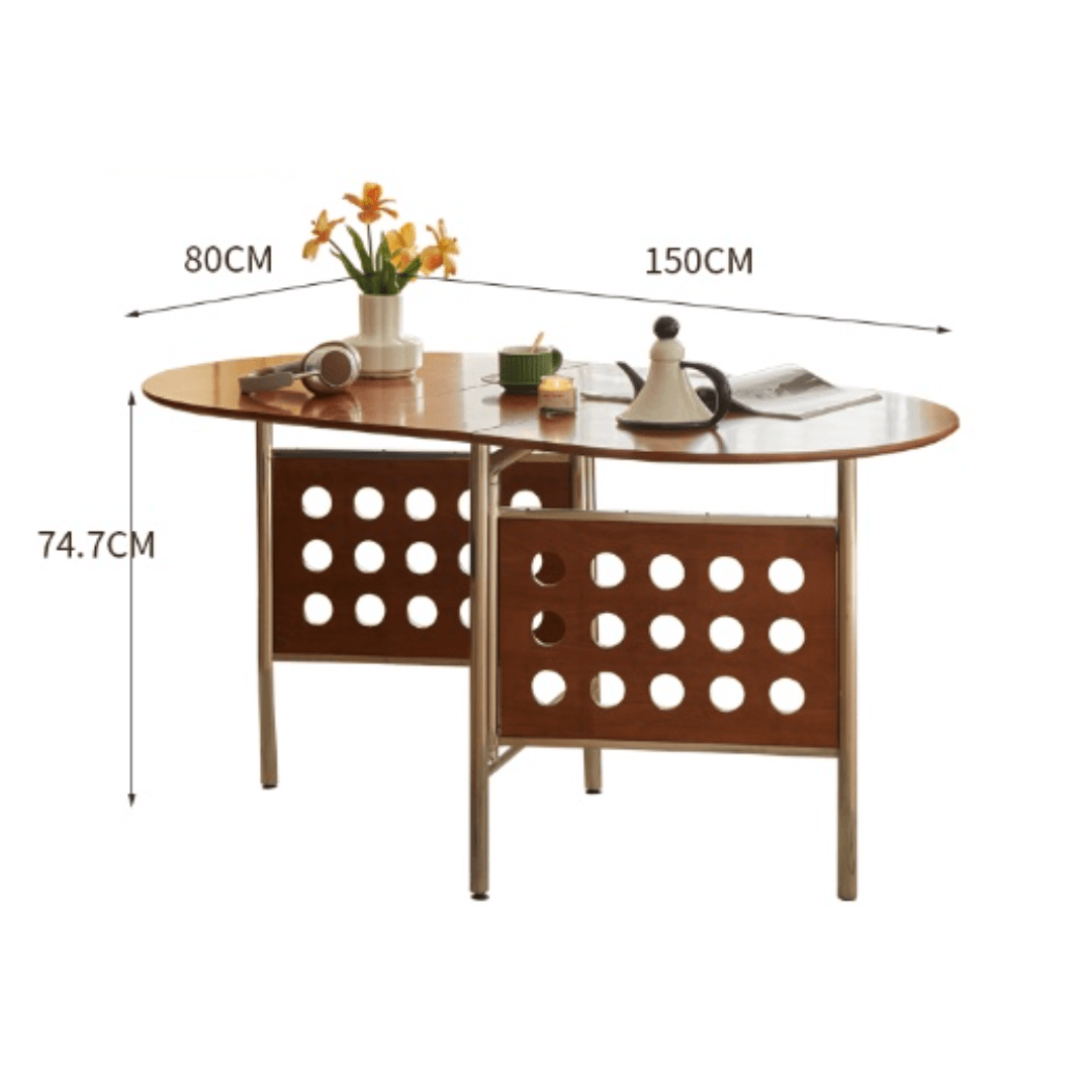 Retro-style dining table with smooth edges, perfect for family meals and work
