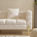 Modern white boucle upholstered fluted 3-seater sofa with pillow for living room seating