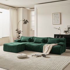 Modern Corduroy Sectional Sofa in Green & Brown