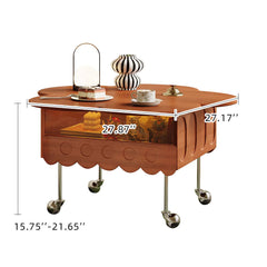 Retro Living Room Movable Coffee Table with Solid Wood Adjustable Petal Design