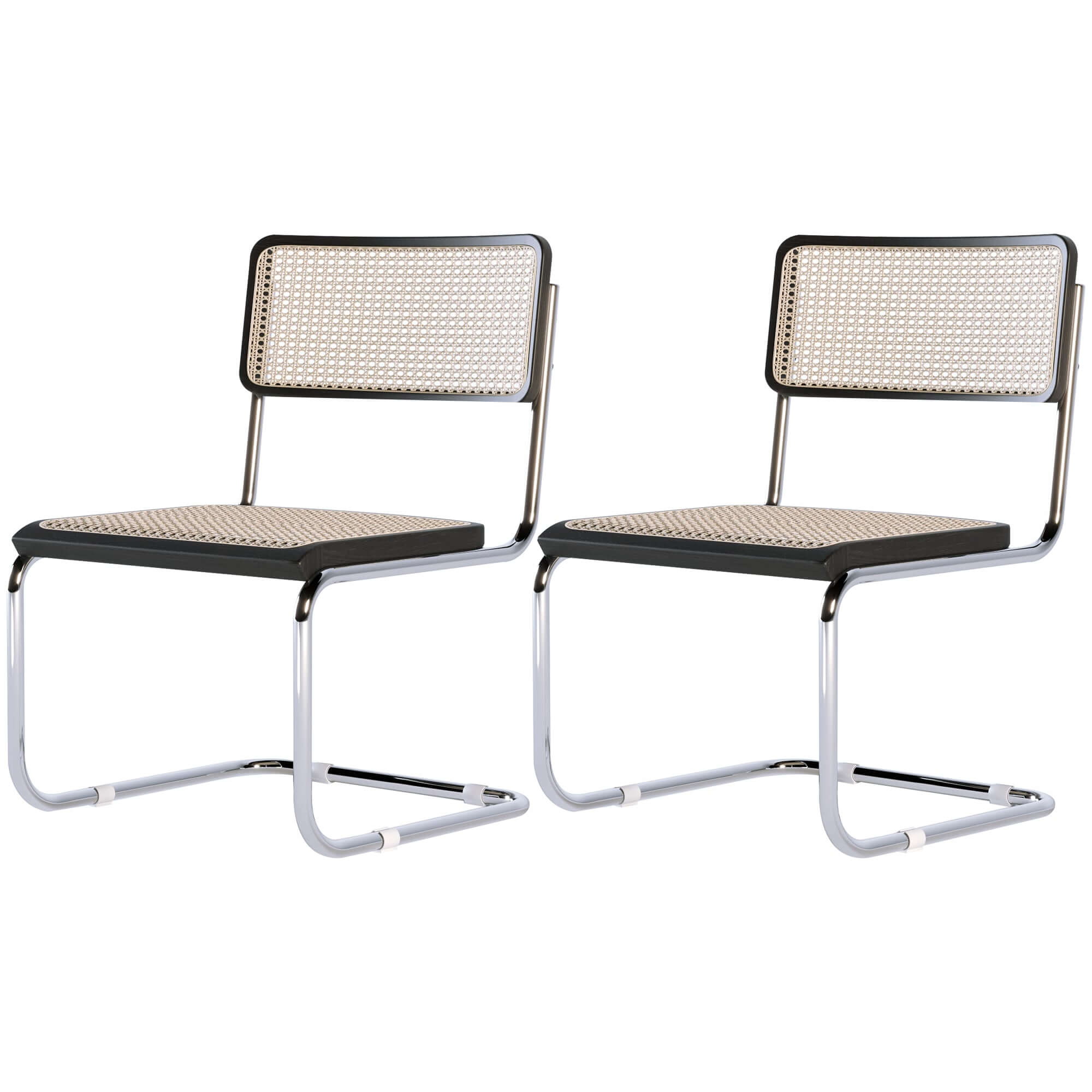 Set of 2 rattan dining side chairs with stainless steel base for modern dining rooms