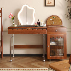 Freely Combinable Solid Wood Makeup Table with Cabinet & LED Mirror