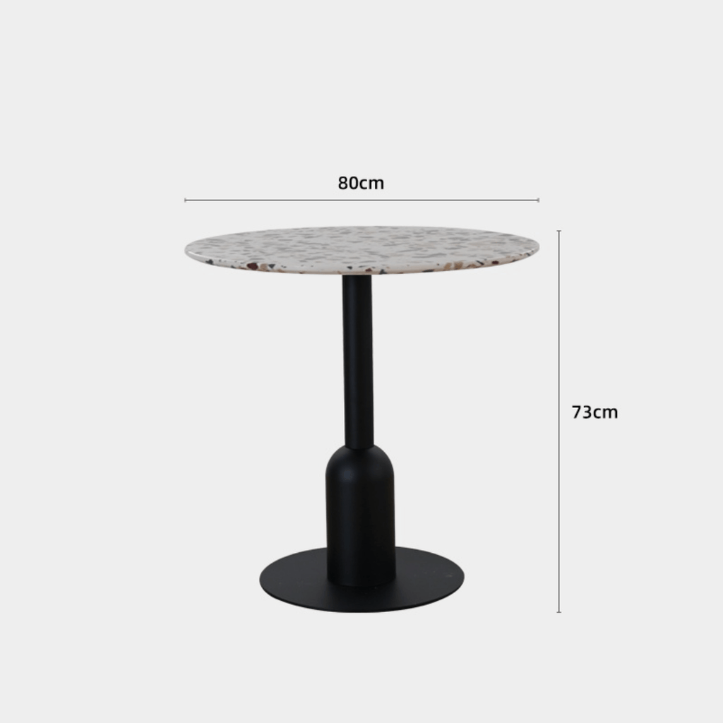 Round terrazzo table ideal for dining or office use with versatile design