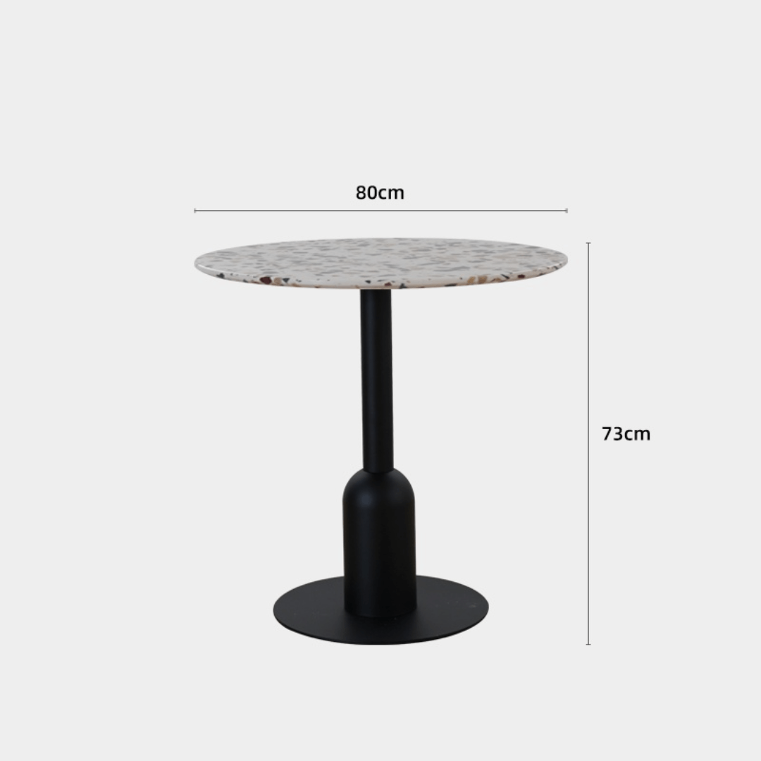 Round terrazzo table ideal for dining or office use with versatile design