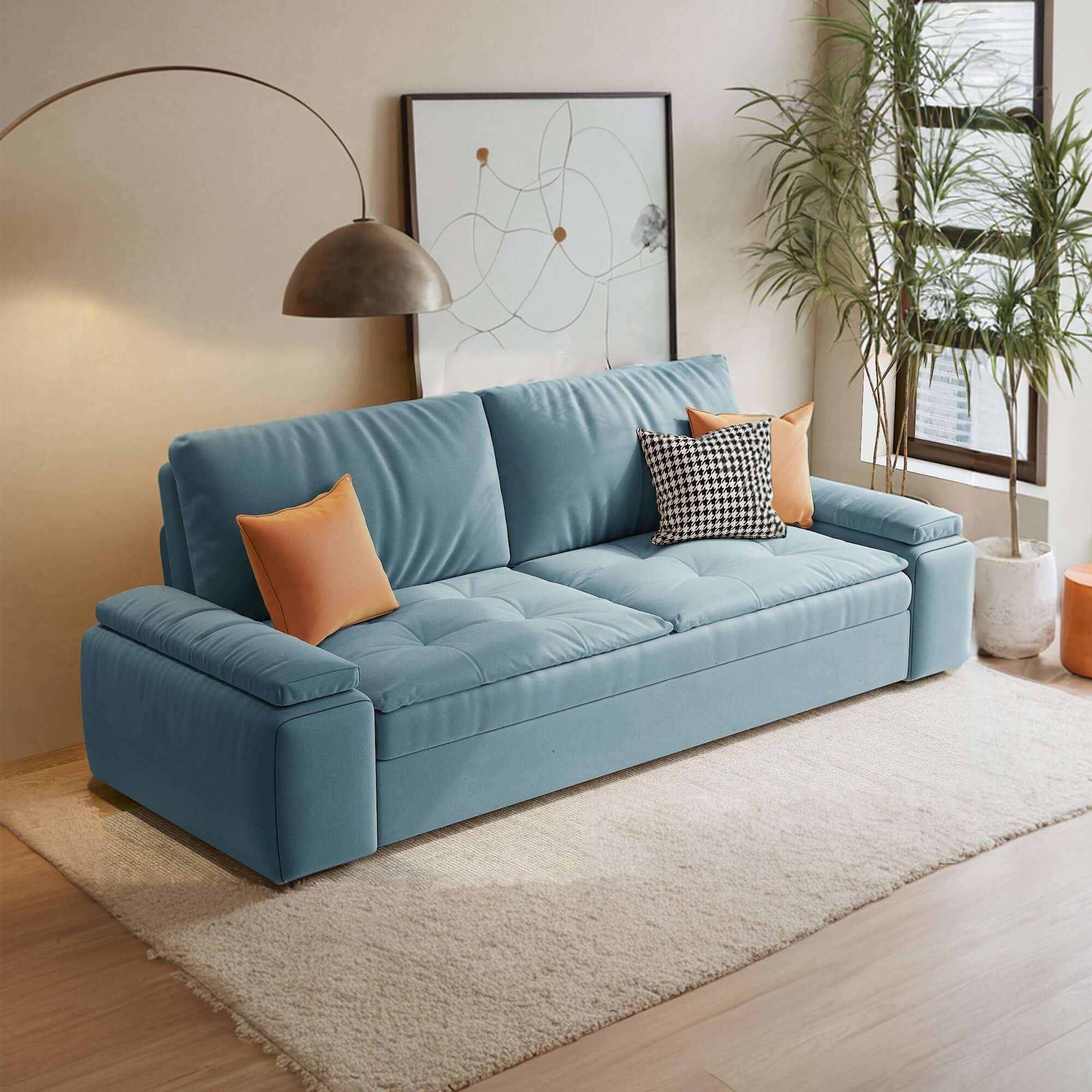 Convertible sleeper sofa bed with storage and pull-out design for modern living spaces
