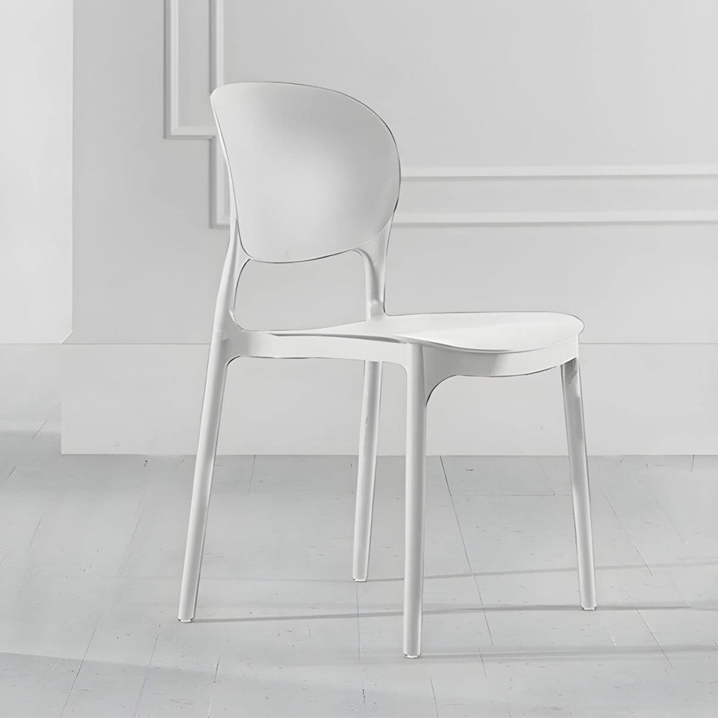 Stackable modern side chair with low back made of plastic and acrylic, perfect for contemporary dining