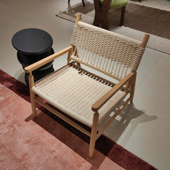 Natural Style Solid Wood Paper Twine Dining Armchair