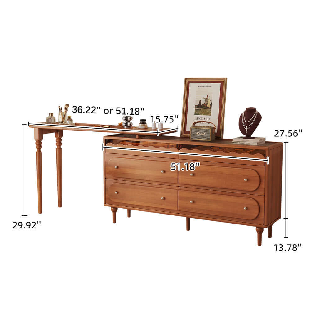 Expandable solid wood makeup table organizer with multiple compartments for efficient storage