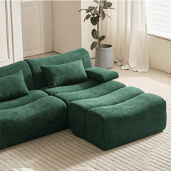 Modern Corduroy Sectional Sofa in Green & Brown