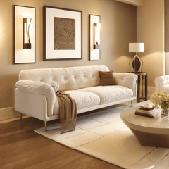 Canapé en velours blanc moderne de 88,98" pour salon avec pieds en acier inoxydable