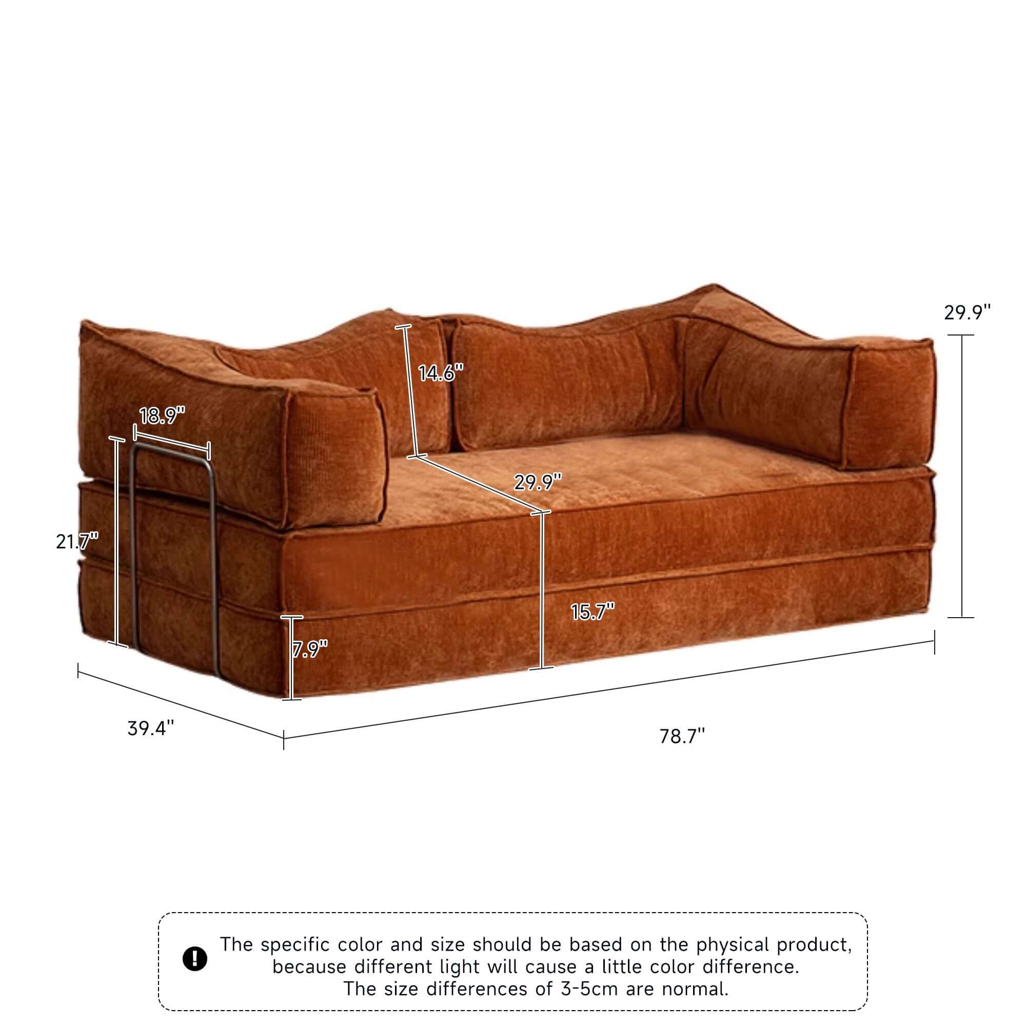 Compressed sofa bed with corduroy fabric and three stainless steel frames, DIY couch design