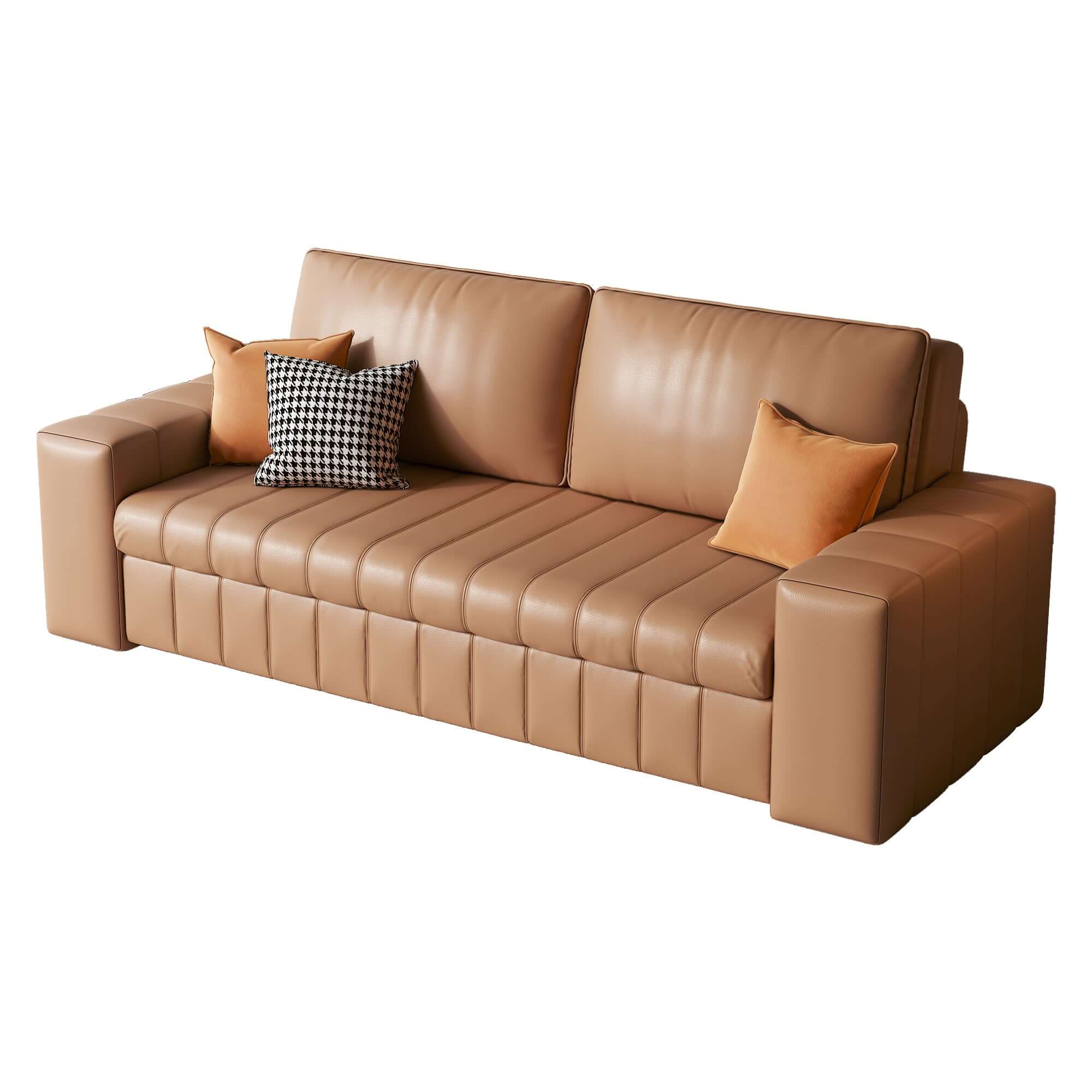 Modern leather upholstered sleeper sofa bed with storage space, measuring 62.99 inches