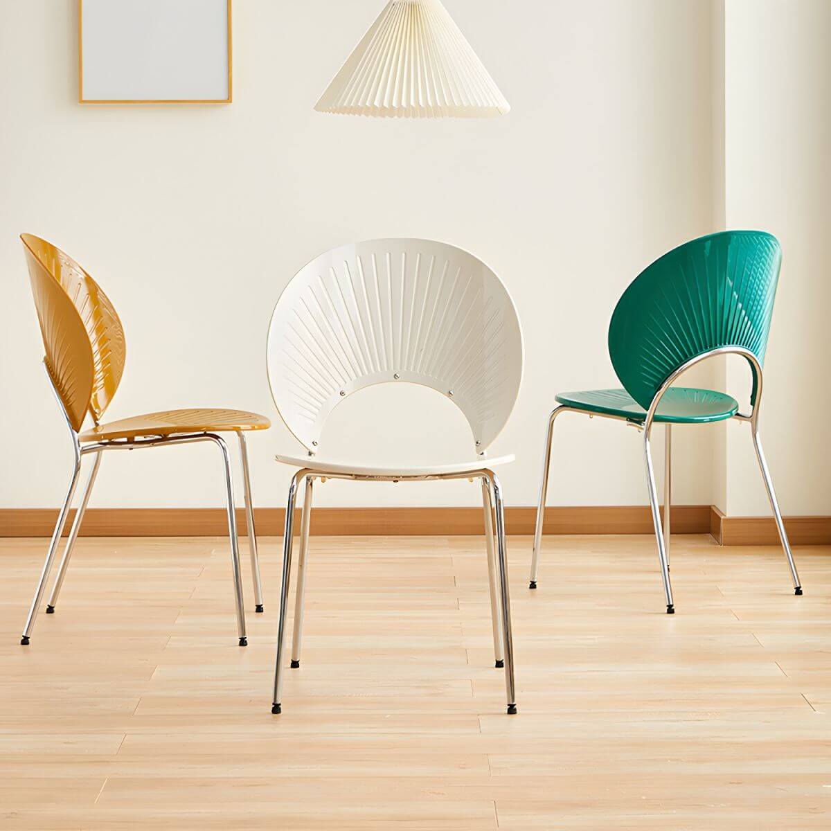 Scandinavian style stackable armless side chair made of plastic and acrylic for dining