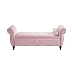 51" Pink Velvet Ottoman Bench with Flip-Top Storage