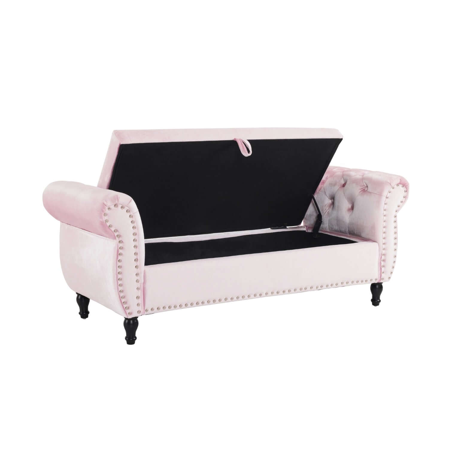 51" Pink Velvet Ottoman Bench with Flip-Top Storage