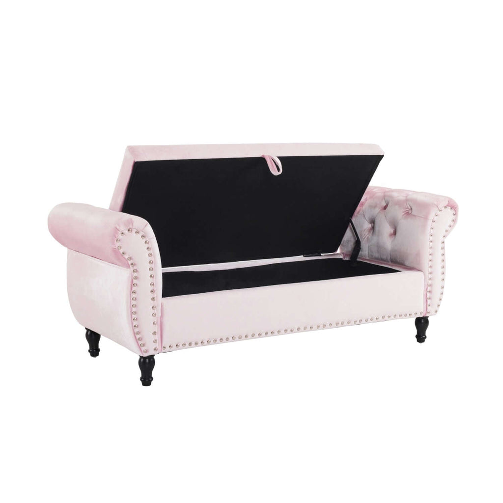 51" Pink Velvet Ottoman Bench with Flip-Top Storage