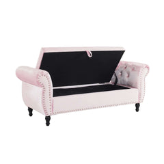 51" Pink Velvet Ottoman Bench with Flip-Top Storage