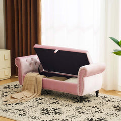 51" Pink Velvet Ottoman Bench with Flip-Top Storage