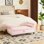 51" Pink Velvet Ottoman Bench with Flip-Top Storage