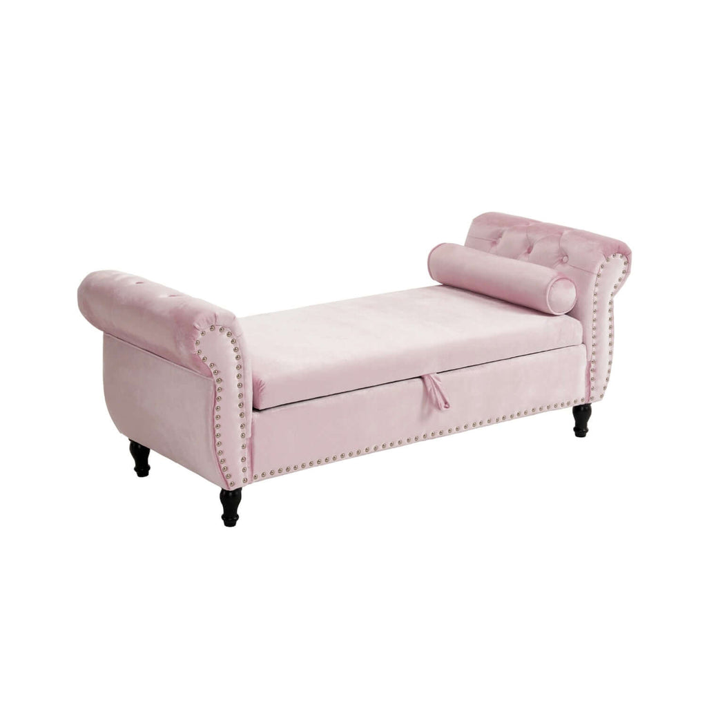 51" Pink Velvet Ottoman Bench with Flip-Top Storage Main Product Image