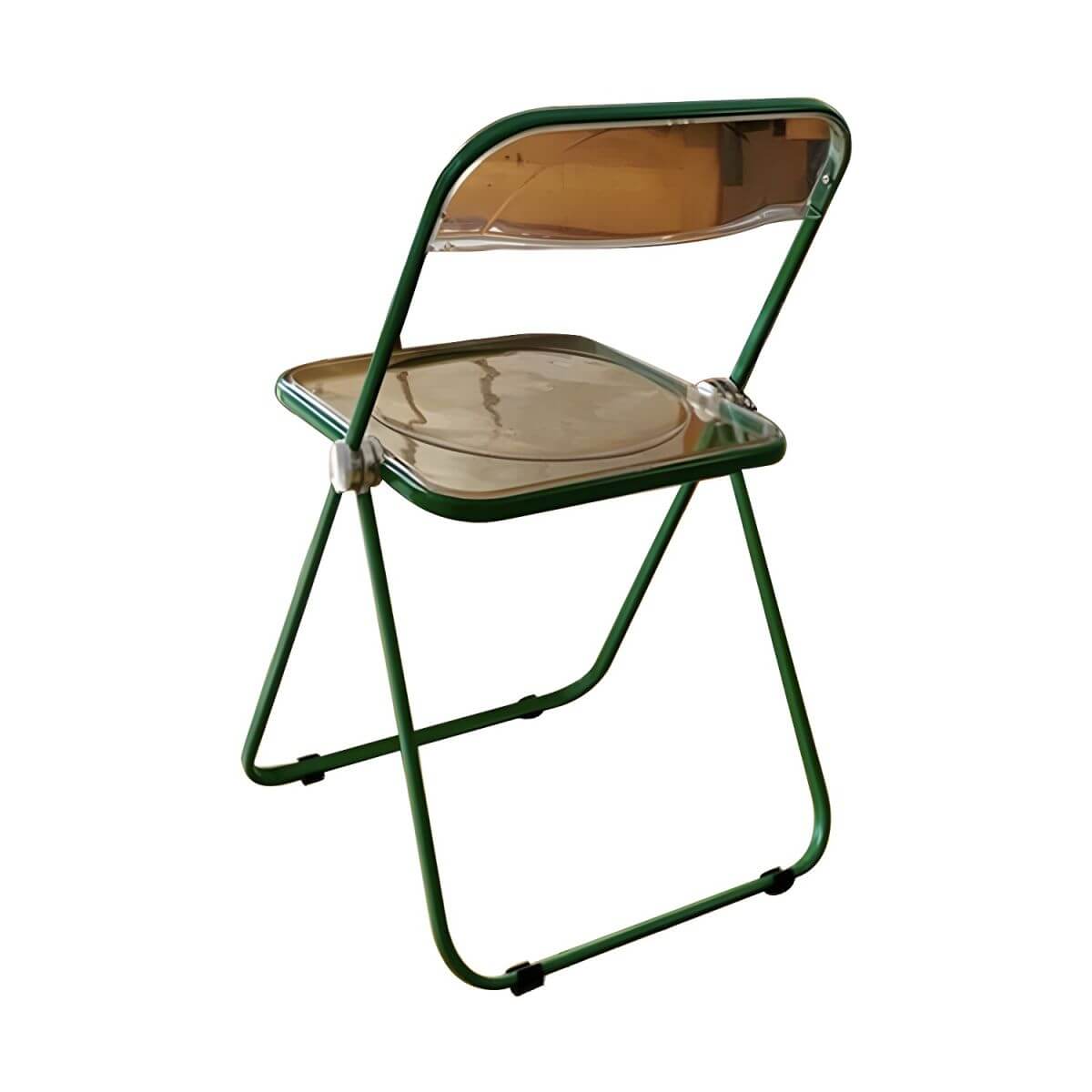 Contemporary acrylic folding armless chair with open back, ideal for dining rooms