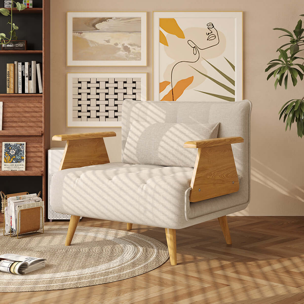 3-in-1 folding sofa chair bed with armrests, available in three sizes for versatile seating and sleeping